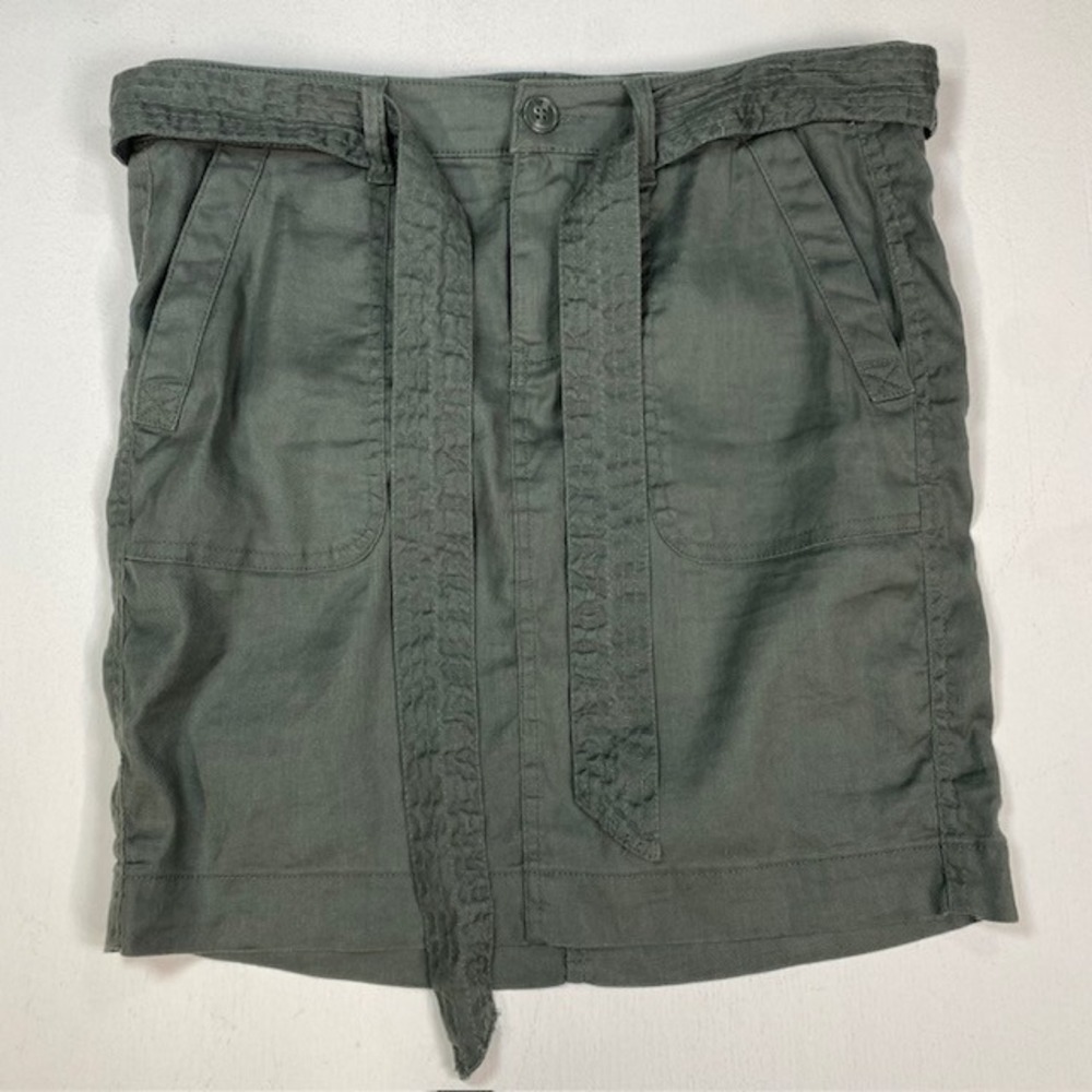 Liverpool Los Angeles Leonora Tie Front Skirt Olive Green Linen Blend Mini 4/27